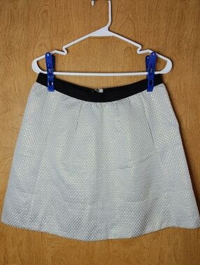 Ganni Classic Subtle White Gold Textured A-Line Skirt with Black Waistband